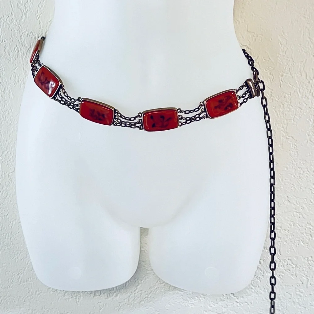 Vintage aged brass tone, Bohemian, chic chain small adjustable hip belt